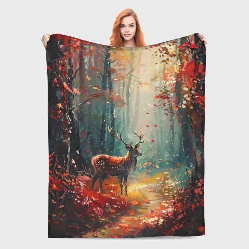 Deer In Forest Throw Blanket