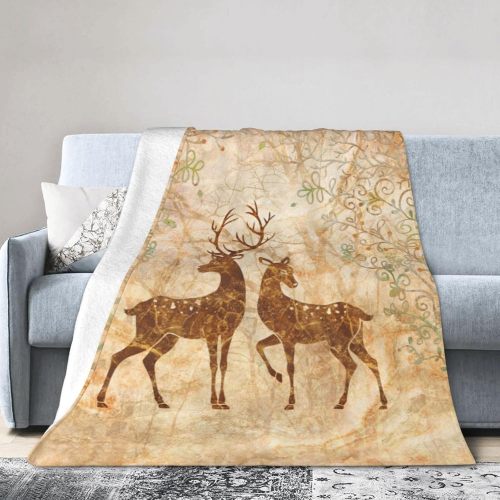 Retro Deer Flannel Throw Blanket