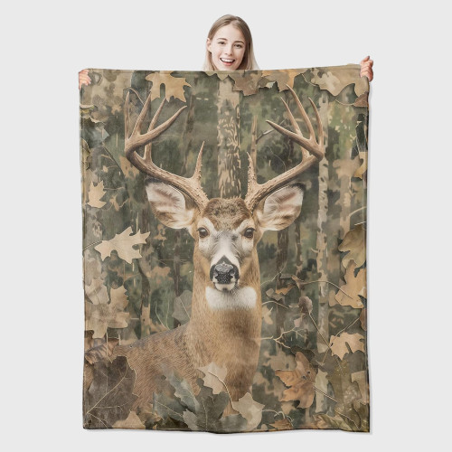Deer Leaves Print Throw Blanket