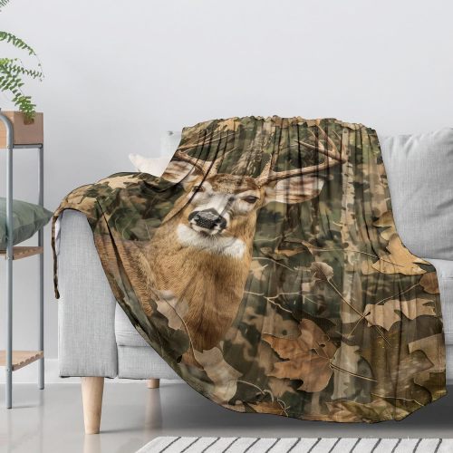 Deer Leaves Print Throw Blanket