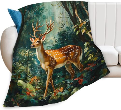 Forest Deer Plush Throw Blanket