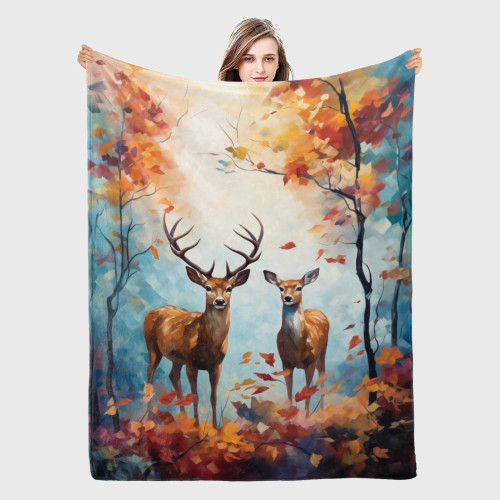 Leaves Deer Printed Throw Blanket