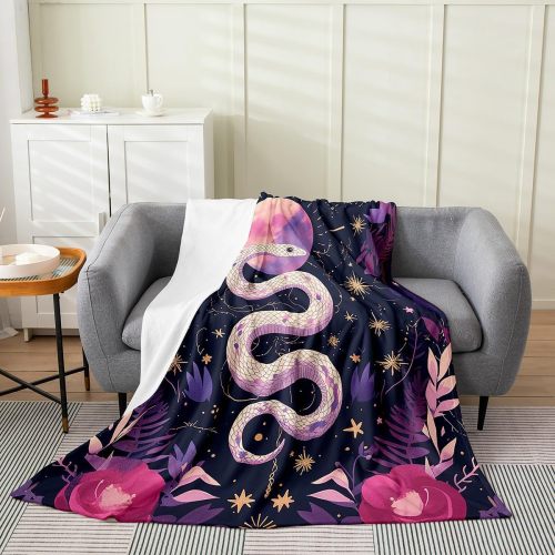 Cartoon Moon Snake Print Plush Blanket