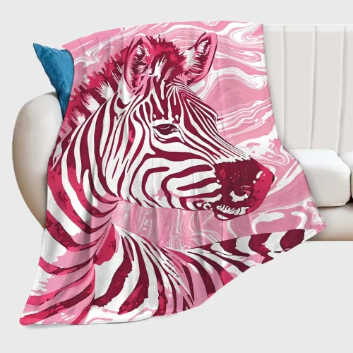 Pink Abstract Zebra Print Flannel Blanket