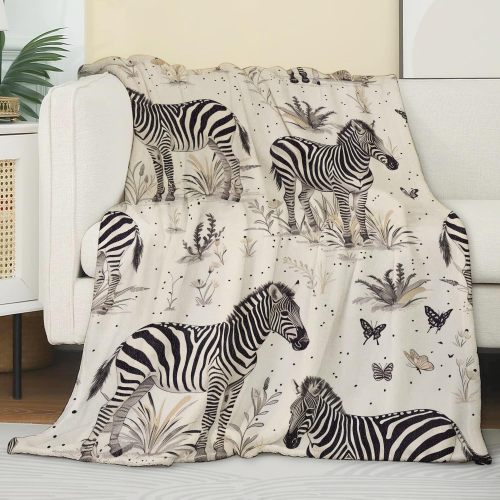 Zebra Butterfly Print Fleece Blanket