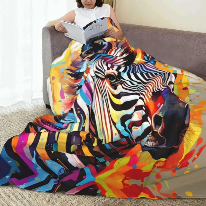 Colorful Zebra Print Fleece Blanket