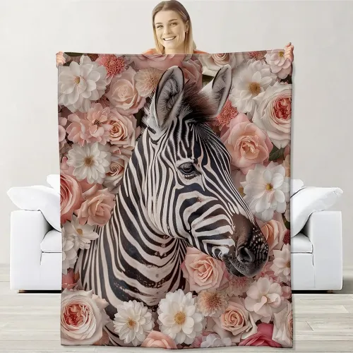 Floral Zebra Fleece Blanket