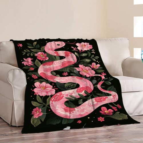 Pink Floral Snake Plush Blanket