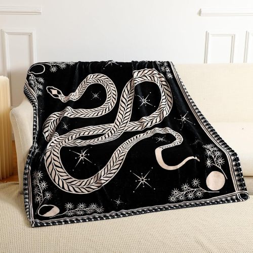 Gothic Snake Print Plush Black Blanket