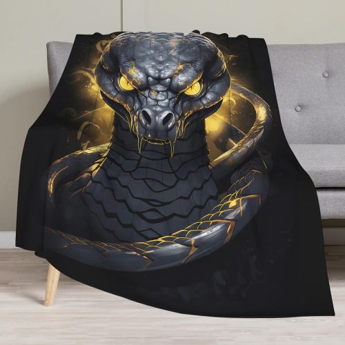 Black Gold Cobra Snake Plush Blanket