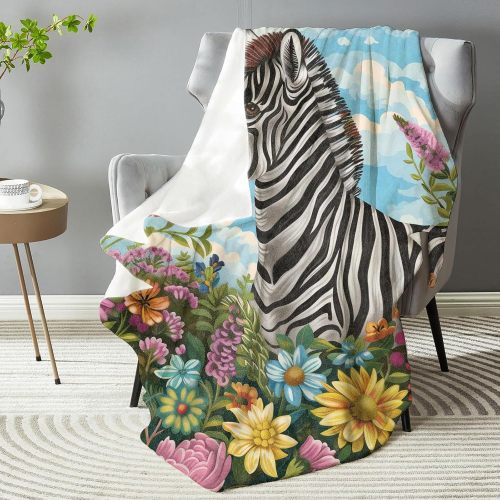 Zebra Floral Print Throw Blanket
