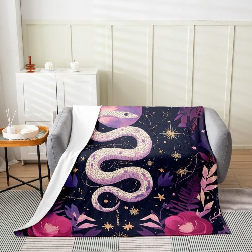 Cartoon Moon Snake Print Plush Blanket