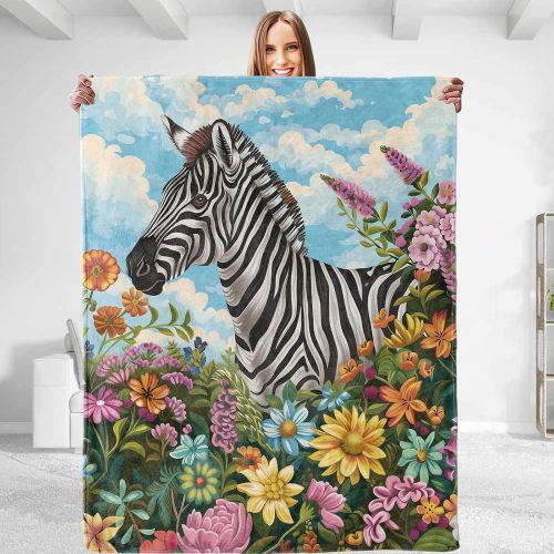 Zebra Floral Print Throw Blanket