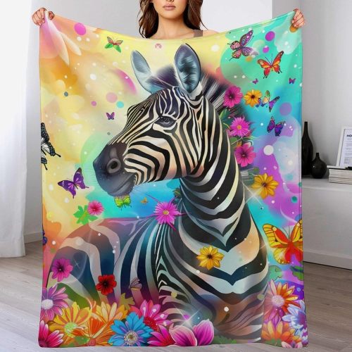Cozy Zebra Blossoms Print Throw Blanket