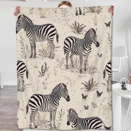 Zebra Butterfly Print Fleece Blanket