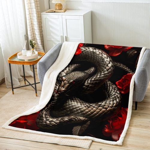 Rose Snake Print Plush Blanket