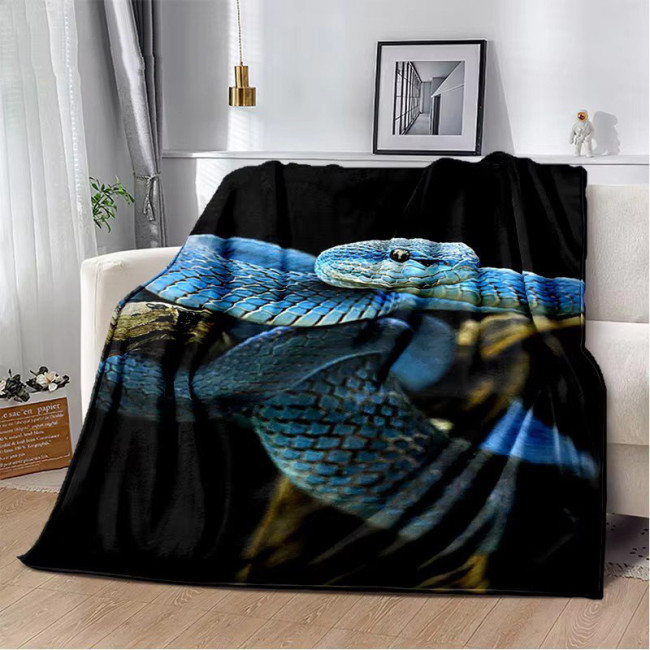 Blue Snake Print Flannel Blanket
