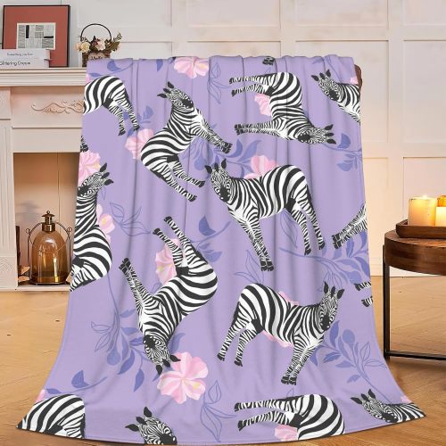 Purple Floral Zebra Print Blanket