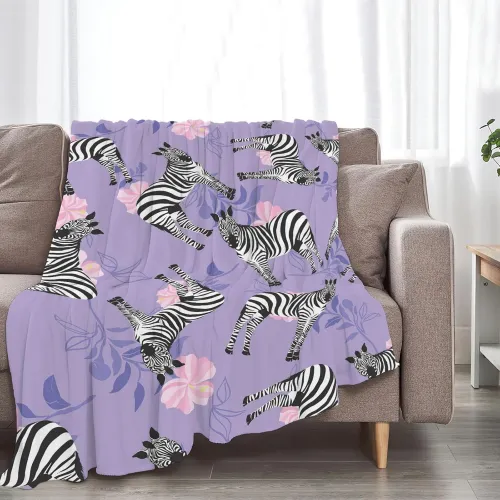 Purple Floral Zebra Print Blanket