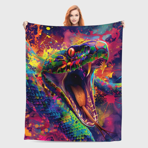 3D Colorful Snake Print Plush Blanket