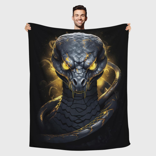 Black Gold Cobra Snake Plush Blanket
