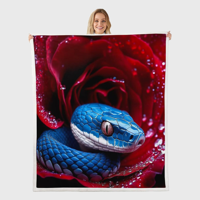 Snake Rose Print Flannel Blanket