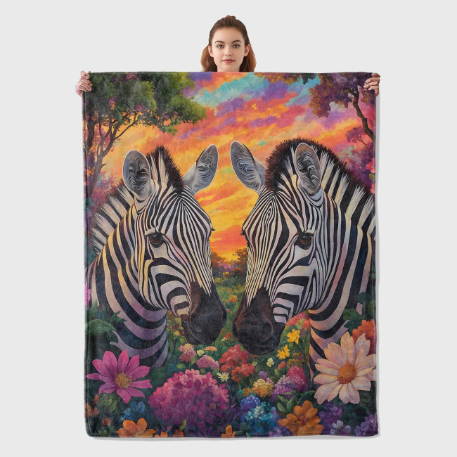 Blossoms Zebra Couples Fleece Blanket