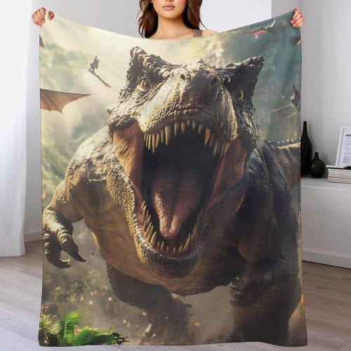 T-Rex Dinosaur Print Flannel Blanket