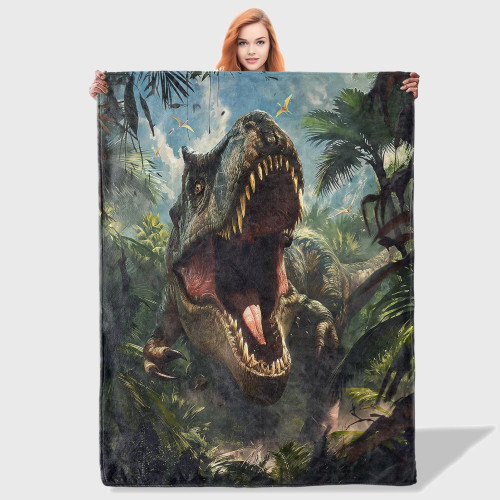Dinosaur Pattern Flannel Throw Blanket