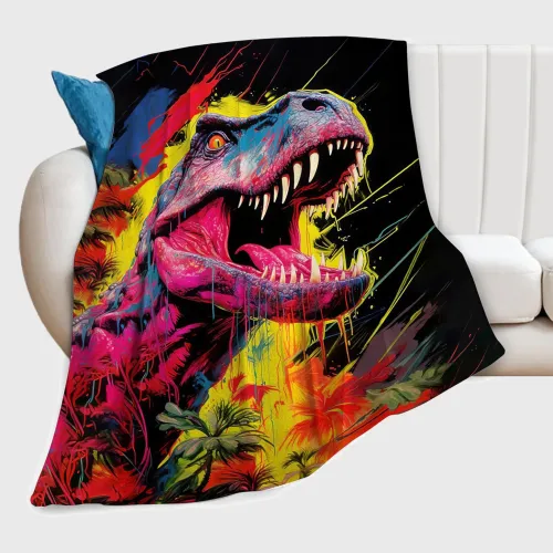 Colorful T-Rex Dinosaur Throw Blanket