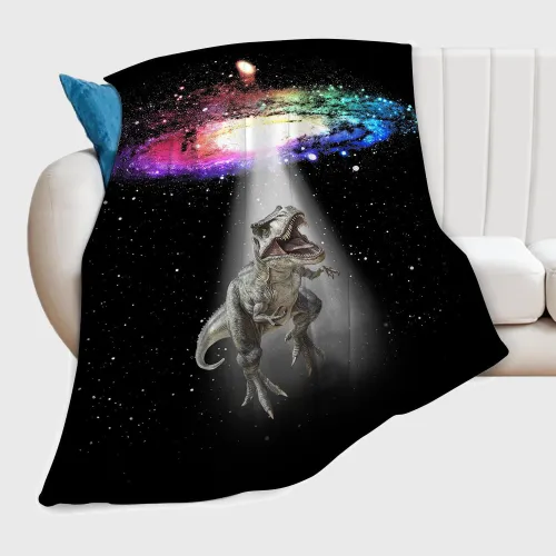 Galaxy Dinosaur Print Flannel Blanket