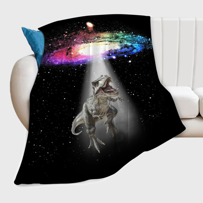 Galaxy Dinosaur Print Flannel Blanket