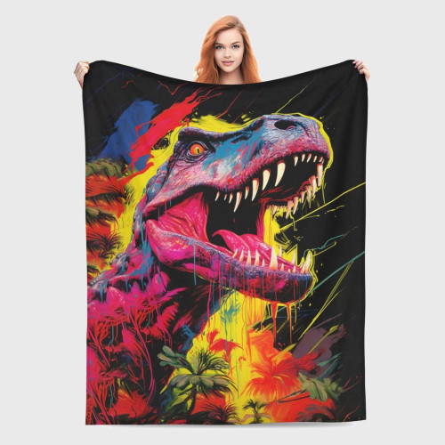 Colorful T-Rex Dinosaur Throw Blanket