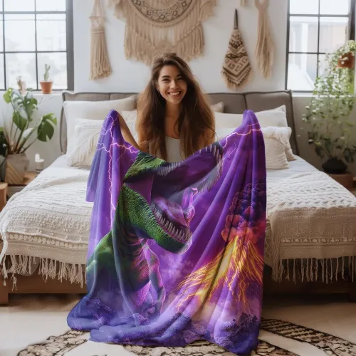 Volcano Dinosaur Print Flannel Blanket