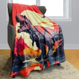 Sunset T-Rex Dinosaur Print Flannel Blanket
