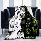 White Black Dinosaurs Flannel Blanket