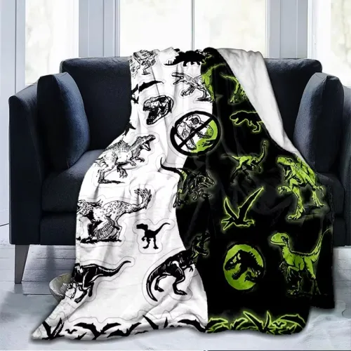 White Black Dinosaurs Flannel Blanket