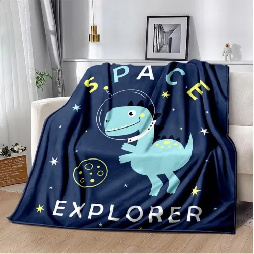 Space Explore Kids Dinosaur Flannel Blanket