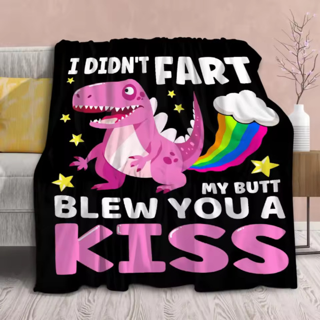 Pink Cartoon Dinosaur Pattern Blanket