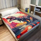 Sunset T-Rex Dinosaur Print Flannel Blanket