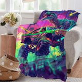 Dinosaur And Truck Print Flannel Blanket