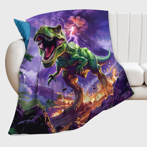 Volcano Dinosaur Flannel Throw Blanket