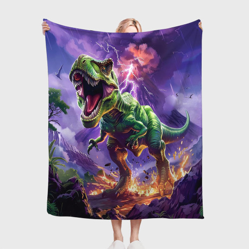 Volcano Dinosaur Flannel Throw Blanket
