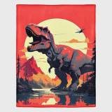 Sunset T-Rex Dinosaur Print Flannel Blanket