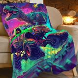 Dinosaur And Truck Print Flannel Blanket