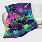 Dinosaur And Truck Print Flannel Blanket