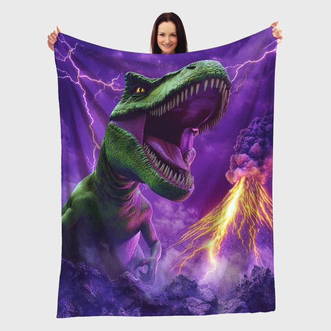 Volcano Dinosaur Print Flannel Blanket