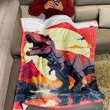 Sunset T-Rex Dinosaur Print Flannel Blanket