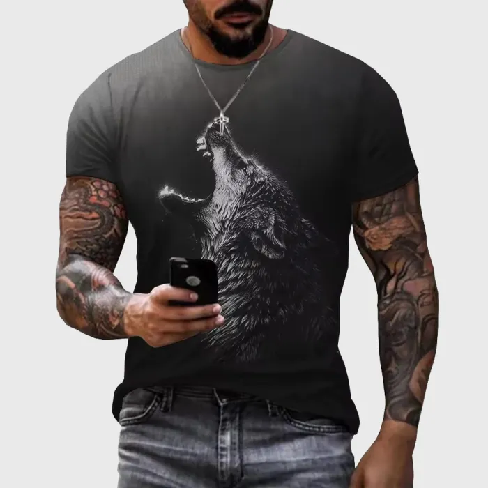 Howling Wolf Print T-Shirt