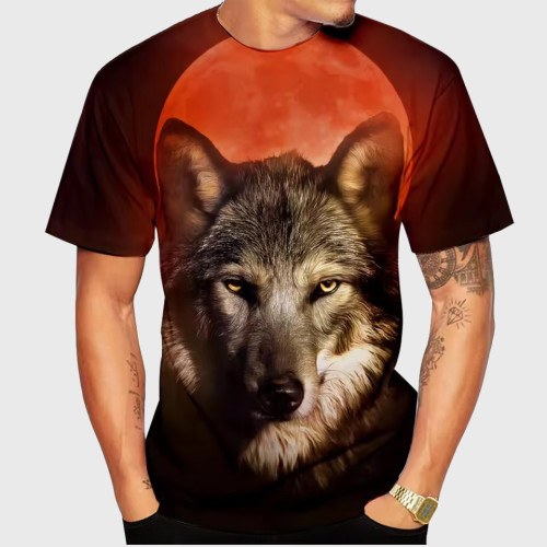 Sunrise Wolf Print T-Shirt